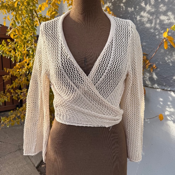 Vintage America Tops - Must have Ivory open-weave wrap top